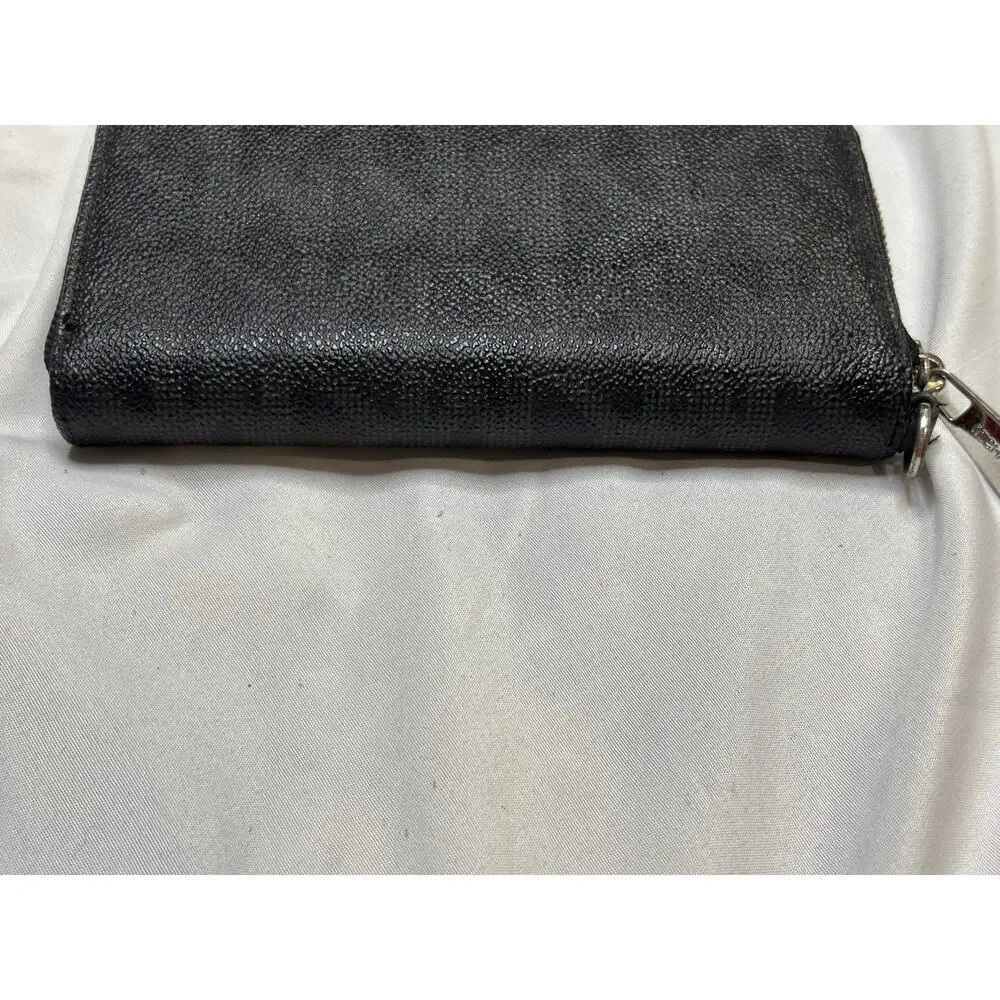Michael Kors Black Saffiano Zip Around Wallet Silver Logo Plate Continental